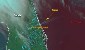 Satellite image depicting a wildire over Florida on May 7, 2006