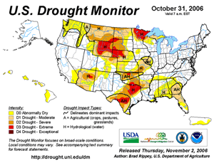 Drought Monitor depiction as of October 31, 2006