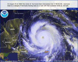 Satellite image of Hurricane Dean on August 20, 2007