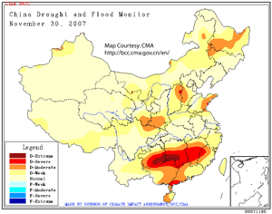 China's Drought Map as of 30 November 2007