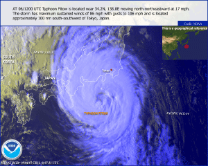 Satellite image of Typhoon Fitow on September 6, 2007