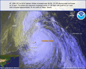 Satellite image of Typhoon Wipha on September 18, 2007