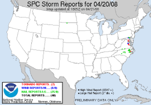 U.S. Severe Weather Reports on April 20, 2008