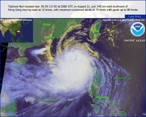 Satellite image of Typhoon Nuri on 21 August 2008