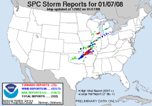 U.S. Severe Weather Report for 7 January 2008