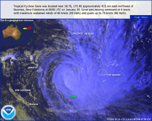 Satellite image of Tropical Cyclone Gene on January 30, 2008