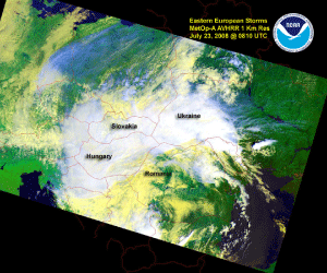 Satellite image of eastern European Storms on 23 July 2008