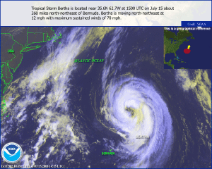Satellite image of Hurricane Bertha on 15 July 2008