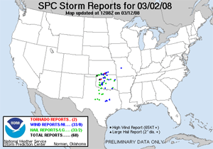 Animation of U.S. Severe Weather Reports during March 2-7, 2008