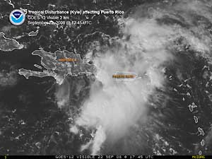 Satellite image of tropical disturbance over Puerto Rico on 22 September 2008