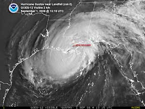 Satellite image of Hurricane Gustav on 1 September 2008