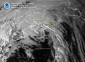 Satellite image of Hurricane Kyle on 28 September 2008