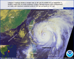 Satellite image of Typhoon Sinlaku on 11 September 2008