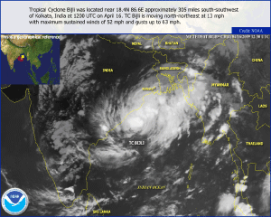 Satellite image of Tropical Cyclone Bijli on 16 April 2009