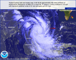 Satellite image of Tropical Cyclone Jade on 6 April 2009