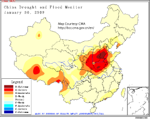 China Drought Monitor Map as of 30 January 2009
