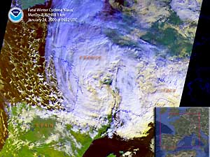 Satellite image of a winter storm on 24 January 2009