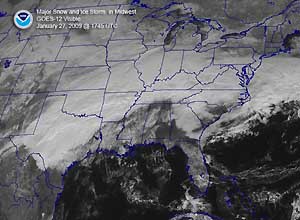 Satellite image of Snow and Ice storm on 27 January 2009