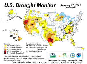 U.S. Drought Monitor Map as of 27 January 2009