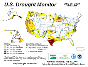 U.S. Drought Monitor Map as of 28 July 2009