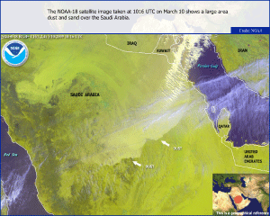 Satellite image of a sandstorm across Saudi Arabia on 10 March 2009