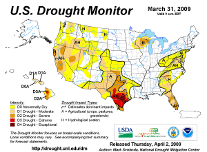 U.S. Drought Monitor Map as of 31 March 2009