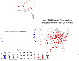 U.S. April 2001 Temperature Departures