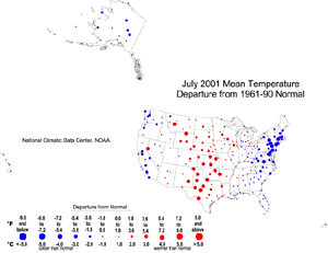 U.S. July 2001 Temperature Departures