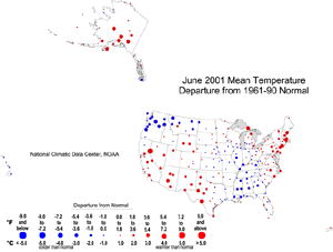 U.S. June 2001 Temperature Departures