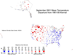U.S. September 2001 Temperature Departures