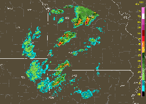 radar animation depicting severe thunderstorms in Missouri on December 18, 2002