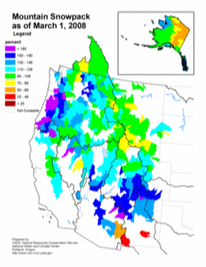 Western Snowpack as of March 1, 2007