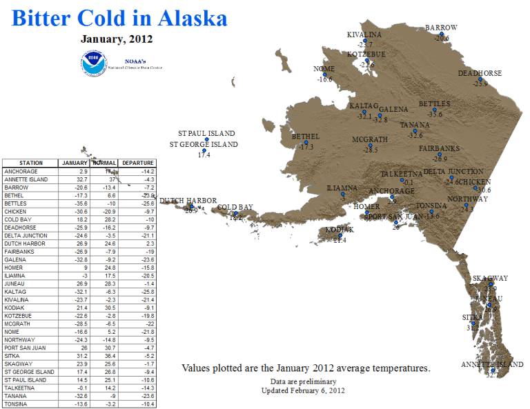 Alaska January 2012 Station Temperatures