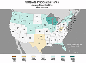2014 Statewide Precipitation Ranks Map
