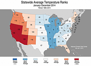 2014 Statewide Temperature Ranks Map