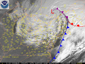 Visible satellite depiction of a storm system that affected the Northeast United States on November 13, 2003
