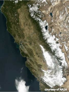 Modis Imagery courtesy of NASA of snowfall in the Sierra Nevada