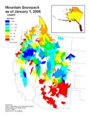 Map of monthly snow pack percent of average