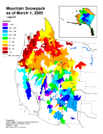 Map of monthly snowpack percent of average