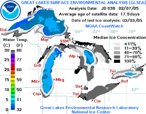 sea ice cover across the Great Lakes
