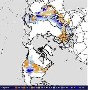 Northern hemisphere snow cover anomalies