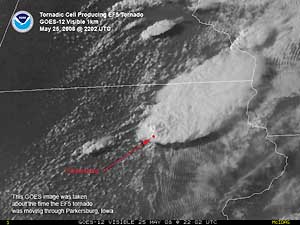 Satellite image of Tornadic Cell on 25 May 2008