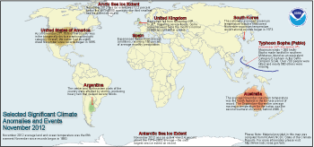 November 2012 Selected Climate Anomalies and Events Map