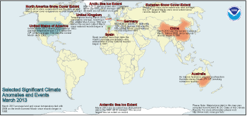 March 2013 Selected Climate Anomalies and Events Map