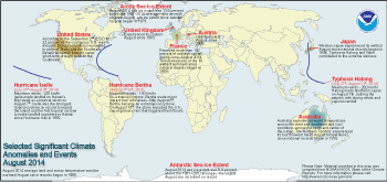 August 2014 Selected Climate Anomalies and Events Map
