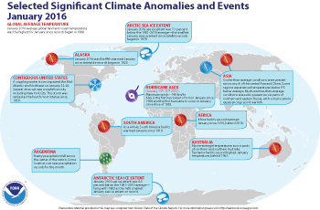 January 2016 Selected Climate Anomalies and Events Map