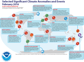 February 2016 Selected Climate Anomalies and Events Map