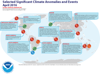 April 2016 Selected Climate Anomalies and Events Map