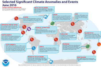 June 2016 Selected Climate Anomalies and Events Map