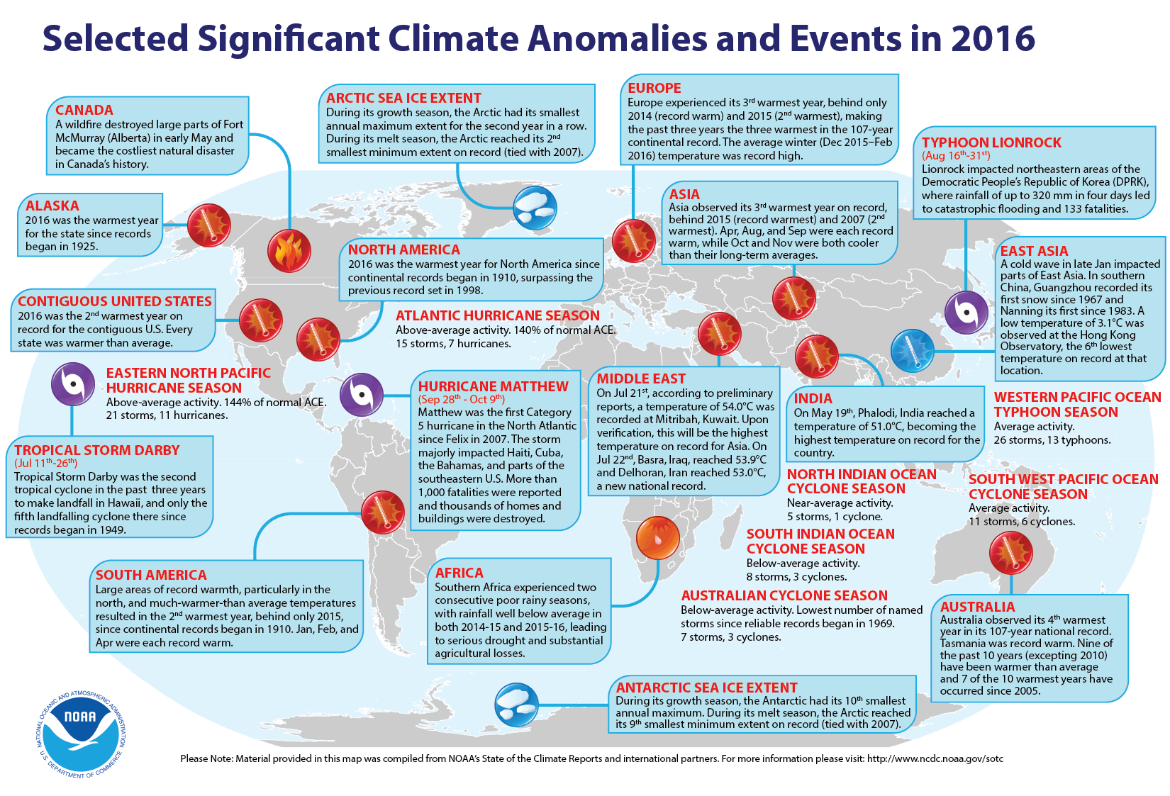 2016 Selected Climate Anomalies and Events Map